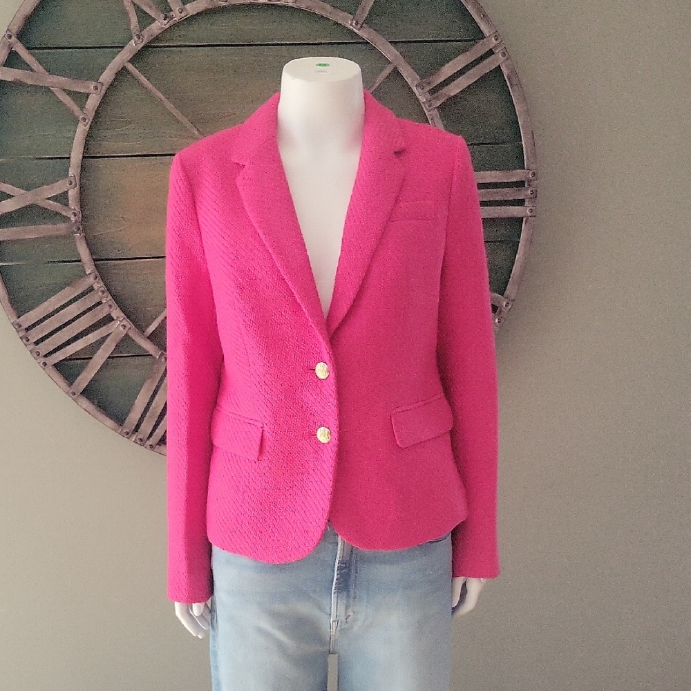 J. Crew Factory Schoolboy Tweed Blazer In Sweet Fuchsia - Picture 2 of 16